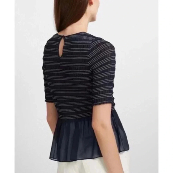 Club Monaco Aqua Stripe Luceenie Sheer Peplum Top Medium - Picture 2 of 9